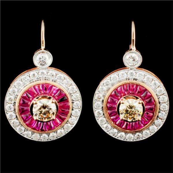 14K Gold 1.81ct Ruby & 2.32ctw Diamond Earrings