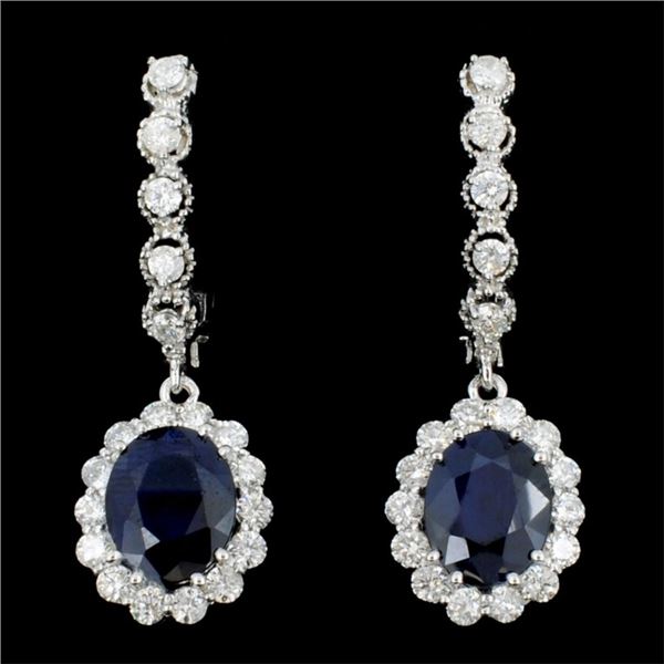 14K Gold 4.00ct Sapphire & 1.30ctw Diamond Earring