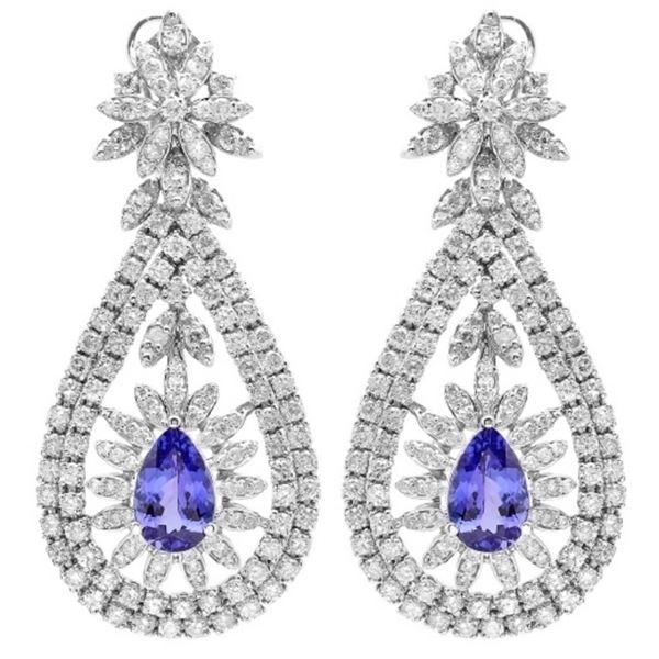 14K Gold 6.00ct Tanzanite & 7.20ct Diamond Earring