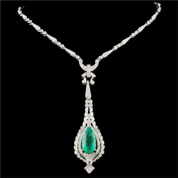 18K Gold Necklace: 6.50ct Emerald, 2.74ctw Diam