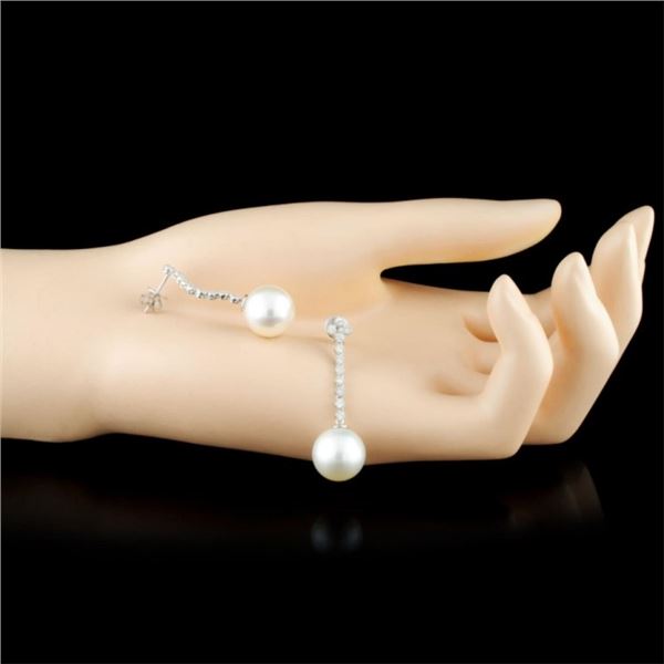 0.50ctw Diamond & 12MM Pearl Earrings in 18K Gold