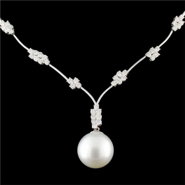 18K Gold Diamond Necklace w/14MM Pearl 1.82ctw