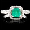 Image 2 : Emerald and Diamond Ring in 18K White Gold