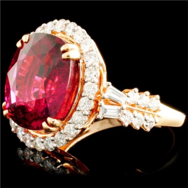 18K Gold Ring 9.73ct Tourmaline & 1.39ctw Diam