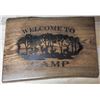 Image 1 : "Welcome to Camp" Deer Silhouette Wall Art on Live Edge Oak