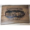 Image 1 : "Welcome to Camp" Deer Silhouette Wall Art on Live Edge Oak