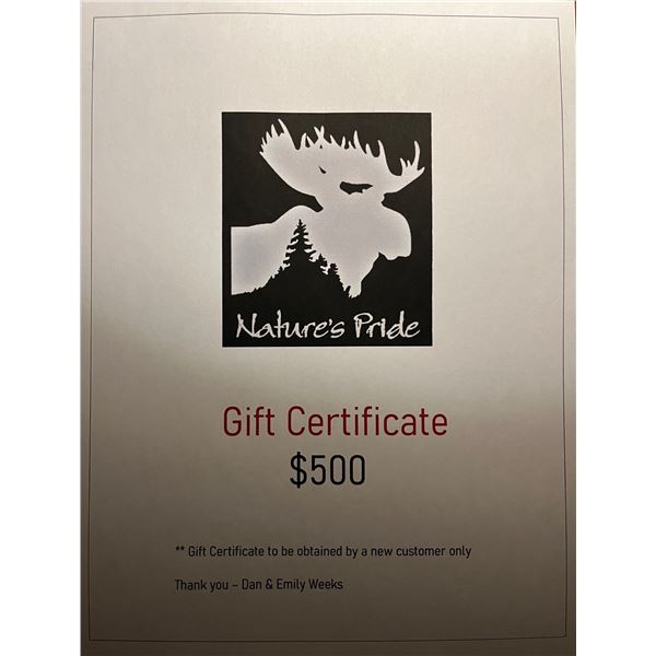 $500 Gift Certificate for Nature's Pride Taxidermy (New Customer)  - Concord, MI