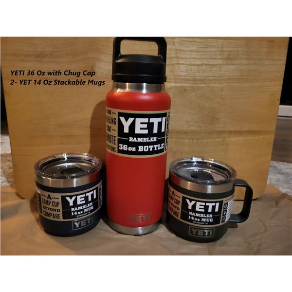 Yeti Rambler 36oz Bottle w/ Chug Cap & 2 - Rambler 14oz Stackable Mugs w/ MS Lids