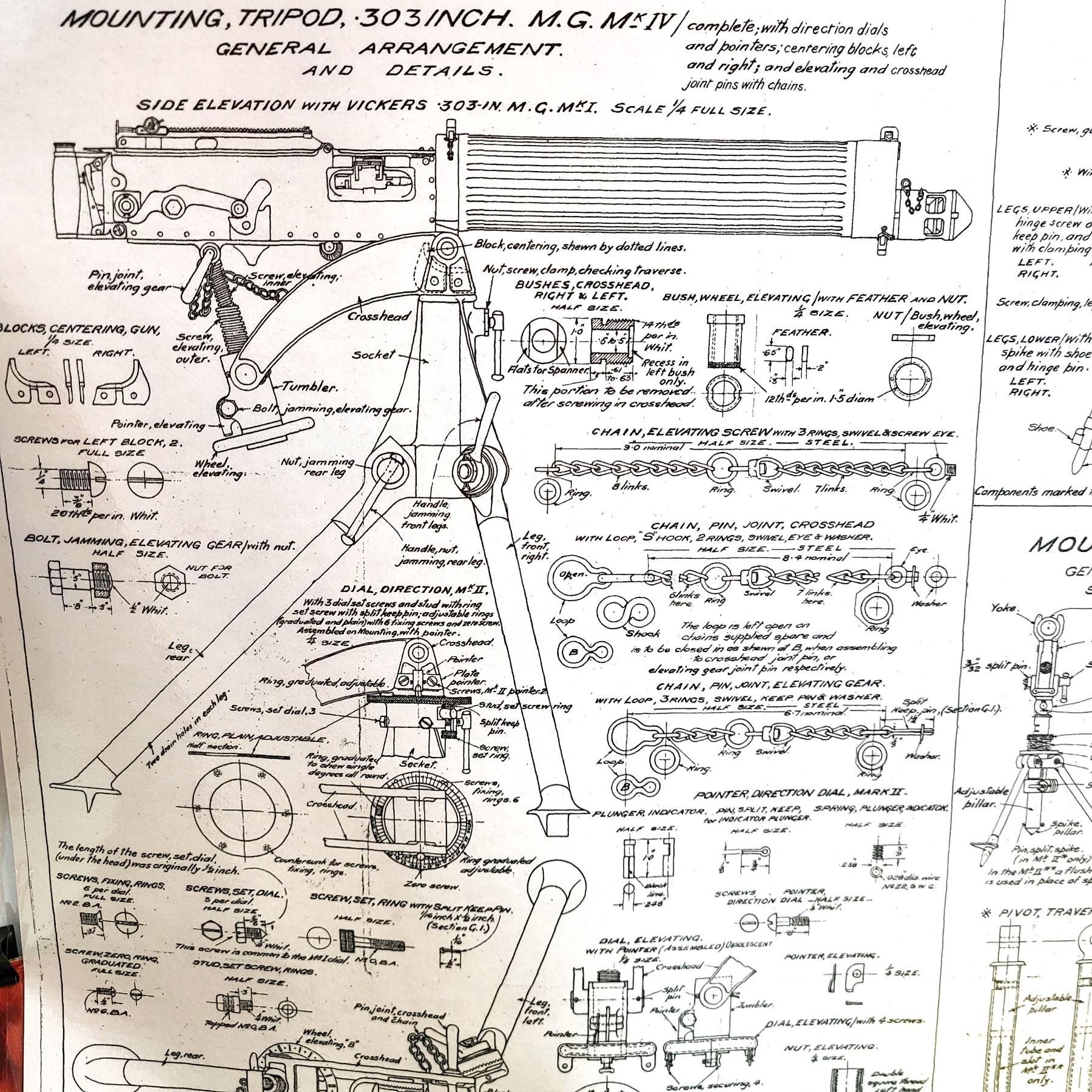 Machine Gun Layout Vickers Machine Gun on Tripod Blueprint Laminated - 1931 Armourers UK