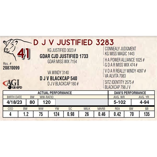 D J V JUSTIFIED 3283