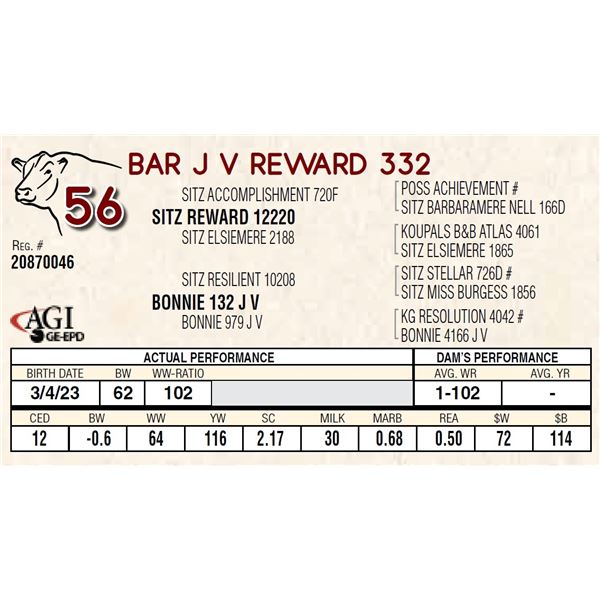 BAR J V REWARD 332