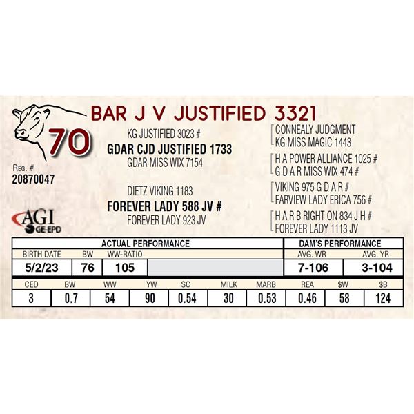 BAR J V JUSTIFIED 3321