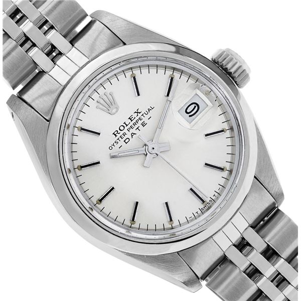 Rolex Ladies Stainless Steel Silver Index Date Wristwatch With Rolex Box