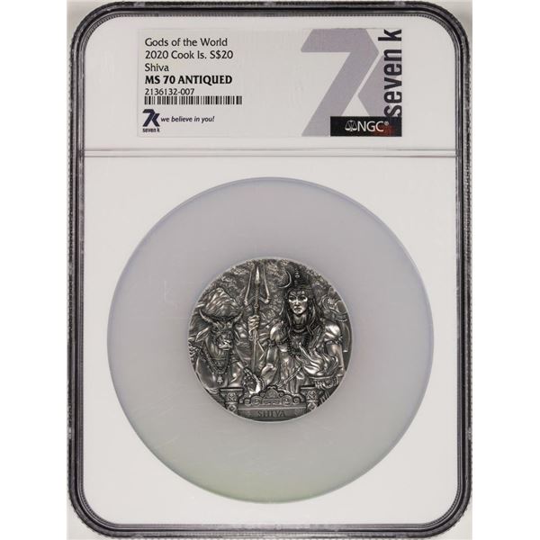 2020 Cook Islands $20 Gods of the World Shiva 3oz Silver Coin NGC MS70 Antiqued