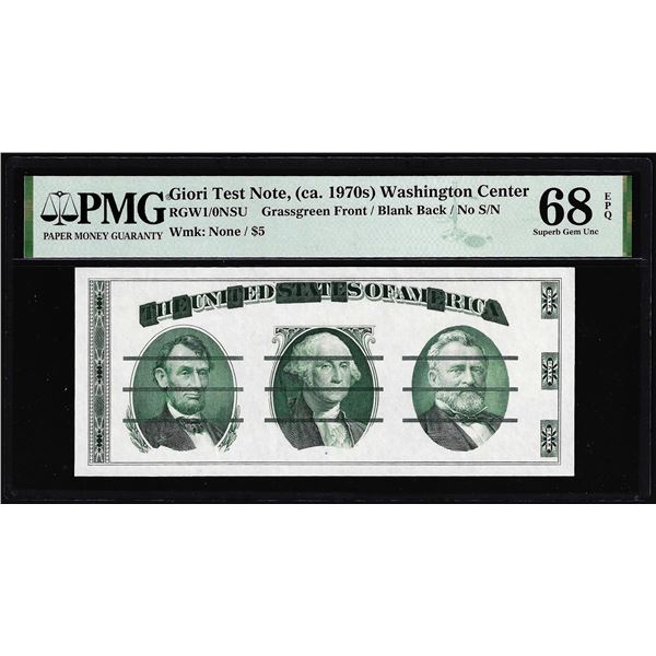 Circa 1970's Washington Center Giori Test Note PMG Superb Gem Uncirculated 68EPQ