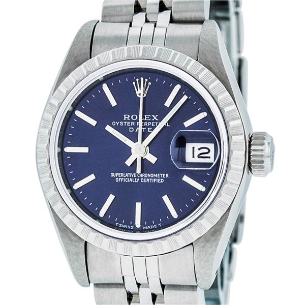 Rolex Ladies Stainless Steel Blue Index Date Wristwatch