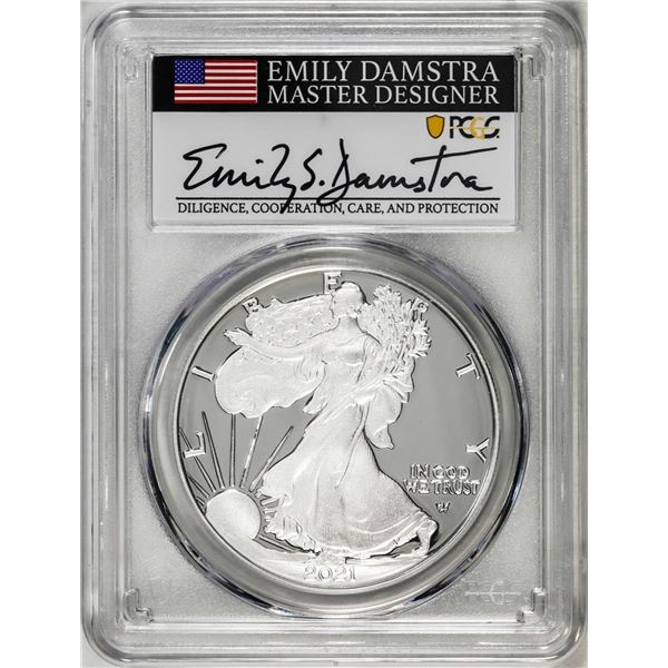 2021-S Type 2 $1 American Silver Eagle Coin PCGS PR70DCAM Emily Damstra Signature FS