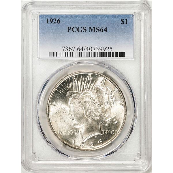 1926 $1 Peace Silver Dollar Coin PCGS MS64