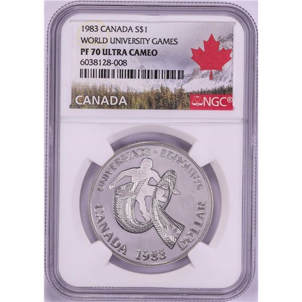 1983 $1 Proof Canada World University Games Silver Dollar Coin NGC PF70 Ultra Cameo