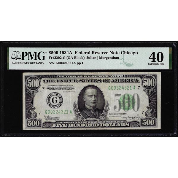 1934A $500 Federal Reserve Note Chicago Fr.2202-G PMG Extremely Fine 40