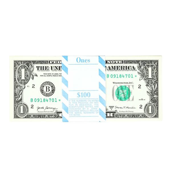 Pack of (100) Consecutive 2017A $1 Federal Reserve STAR Notes New York