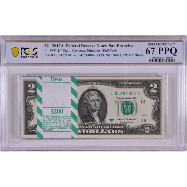 Pack of 2017A $2 Federal Reserve STAR Notes SF Fr.1941-L* PCGS Superb Gem UNC 67PPQ