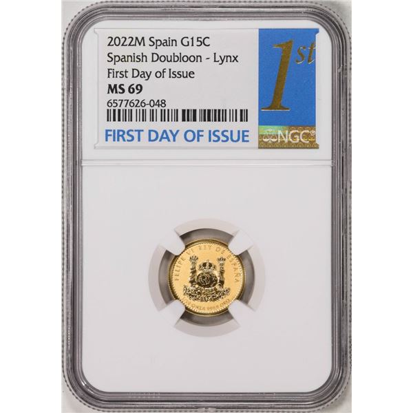 2022M Spain 15 Euro Cent Lynx Gold Doubloon Coin NGC MS69 FDOI