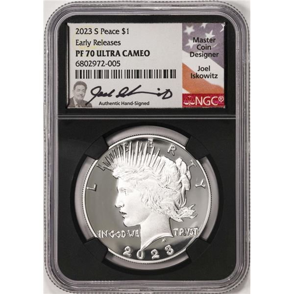 2023-S $1 Proof Peace Silver Dollar Coin NGC PF70 Ultra Cameo ER Iskowitz Signature