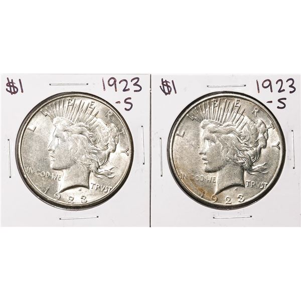 Lot of (2) 1923-S $1 Peace Silver Dollar Coins