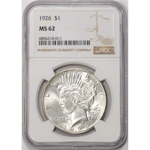 1926 $1 Peace Silver Dollar Coin NGC MS62