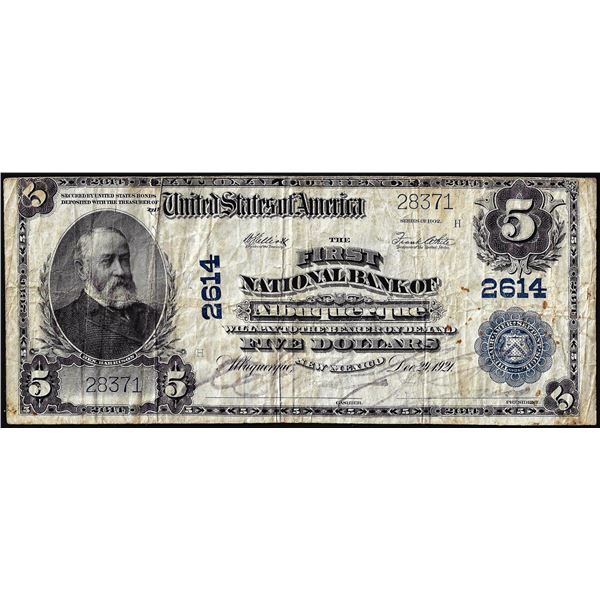 1902 $5 First National Bank of Albuquerque, NM CH# 2614 National Currency Note