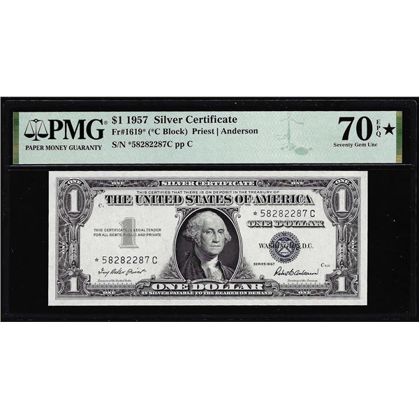 1957 $1 Silver Certificate Star Note Fr.1619* PMG Seventy Gem Uncirculated 70EPQ*