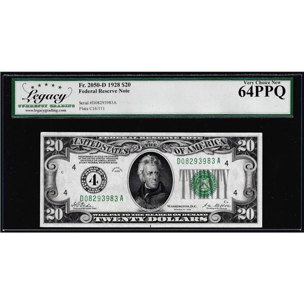 1928 $20 Federal Reserve Note Cleveland Fr.2050-D Legacy Very Choice New 64PPQ