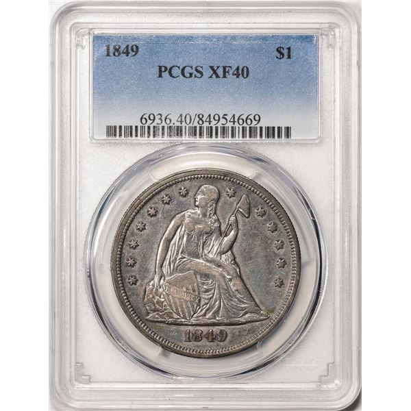 1849 $1 Seated Liberty Silver Dollar Coin PCGS XF40