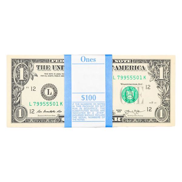 Pack of (100) Consecutive 2013 $1 Federal Reserve Notes San Francisco