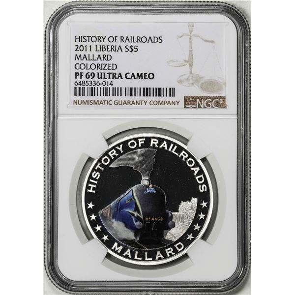 2011 Liberia $5 History of Railroads Mallard Proof Silver Coin NGC PF69 Ultra Cameo