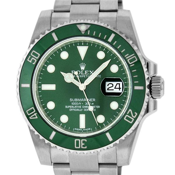 Rolex Mens Stainless Steel  Hulk  Submariner Wristwatch