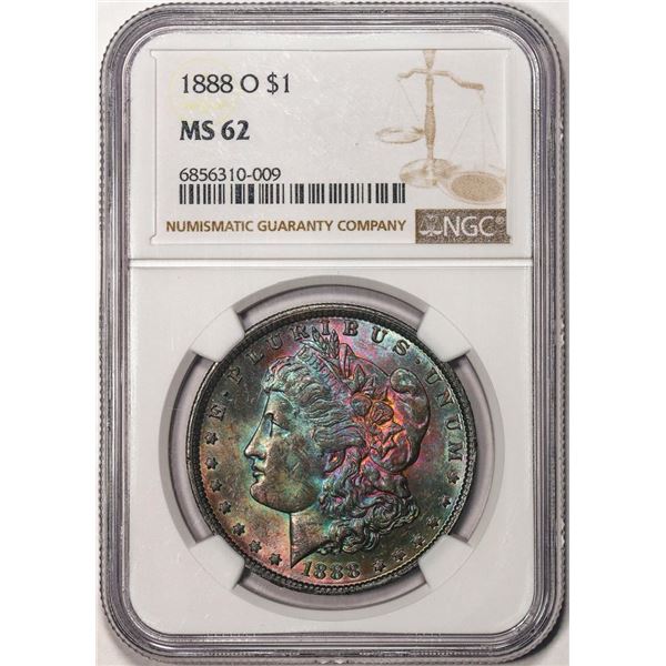 1888-O $1 Morgan Silver Dollar Coin NGC MS62 Amazing Toning