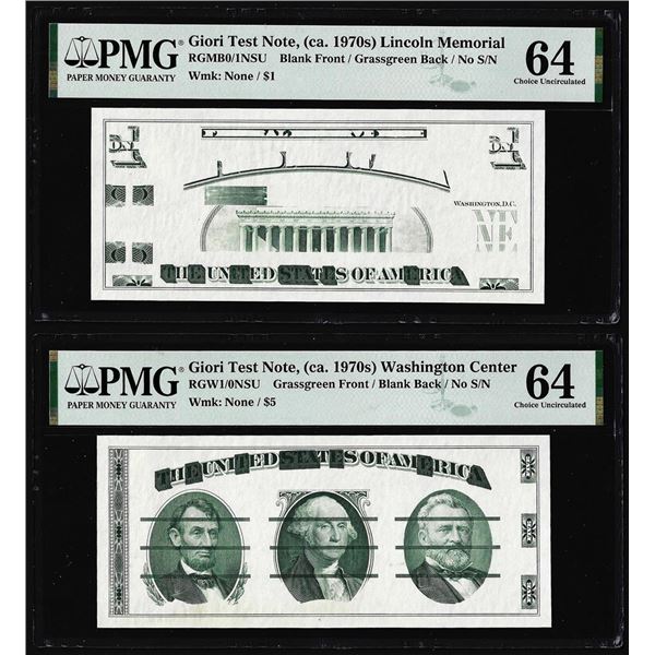 Set of Giori Test Note Washington & Lincoln Memorial PMG Choice Uncirculated 64