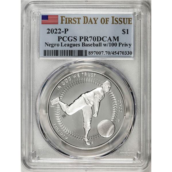 2022-P $1 Proof Negro Leagues Baseball Silver Dollar Coin PCGS PR70DCAM FDOI