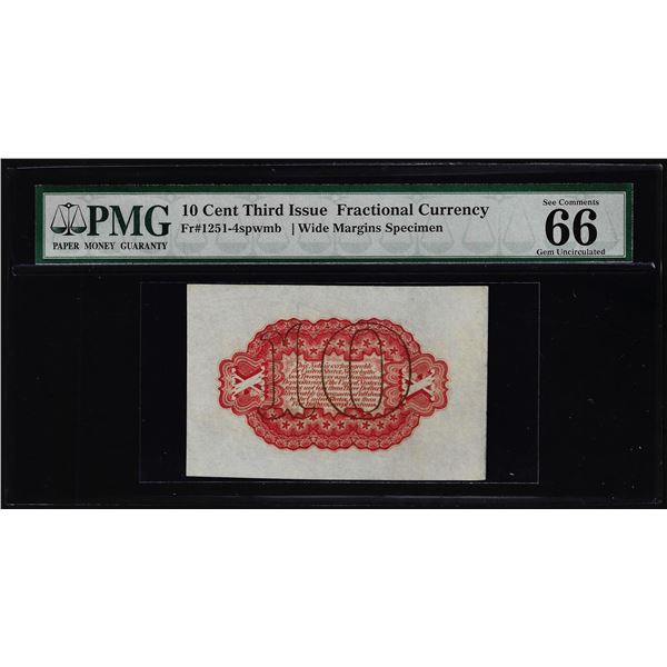 Third Issue Ten Cents Specimen Fractional Note Fr.1251-4sp PMG Gem Uncirculated 66EPQ