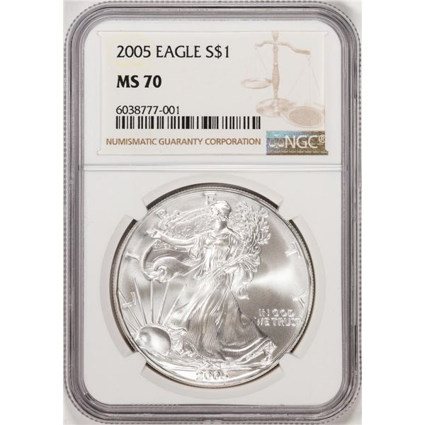 2005 $1 American Silver Eagle Coin NGC MS70