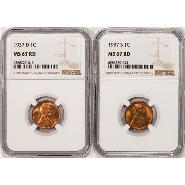 1937-D & 1937-S Lincoln Wheat Cent Coins NGC MS67RD