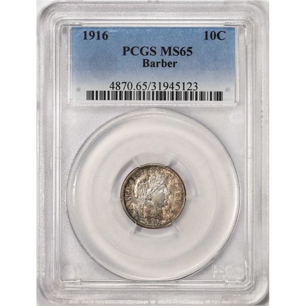 1916 Barber Dime Coin PCGS MS65