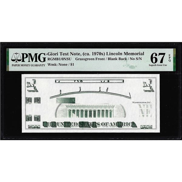 Circa 1970's Lincoln Memorial Giori Test Note PMG Superb Gem Uncirculated 67EPQ