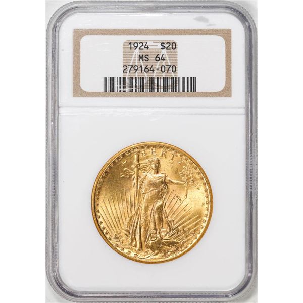 1924 $20 St. Gaudens Double Eagle Gold Coin NGC MS64