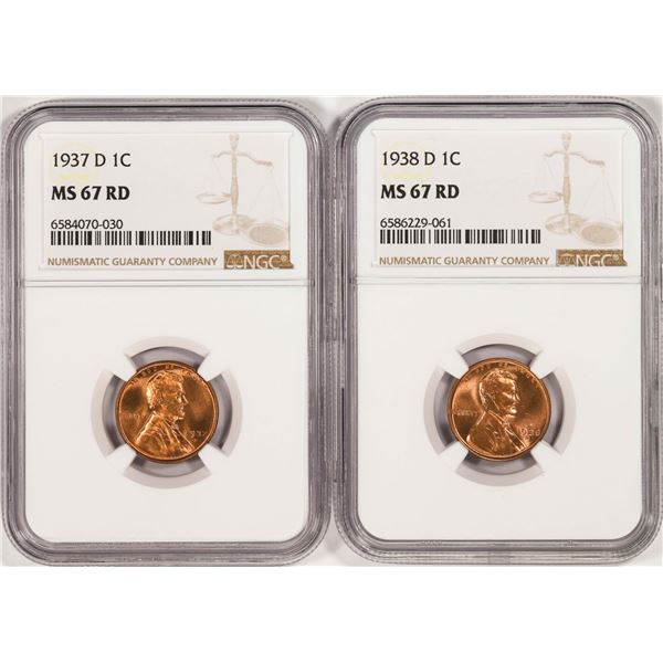 Lot of 1937-D & 1938-D Lincoln Wheat Cent Coins NGC MS67RD