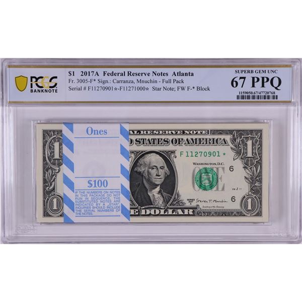 Pack 2017A $1 Federal Reserve STAR Notes Atlanta Fr.3005-F* PCGS Superb Gem UNC 67PPQ