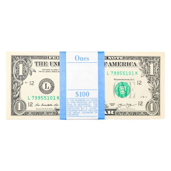 Pack of (100) Consecutive 2013 $1 Federal Reserve Notes San Francisco