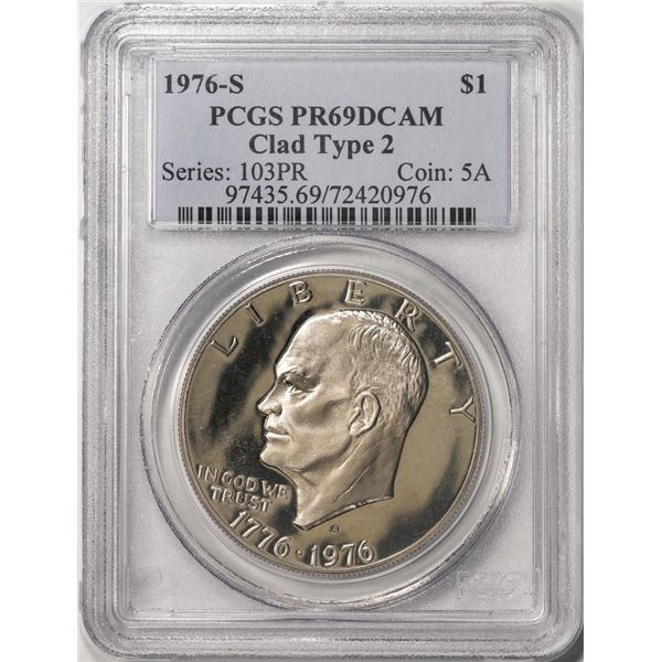 1976-S Clad Type 2 $1 Proof Eisenhower Dollar Coin PCGS PR69DAM